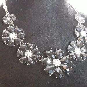 NEW- Black Gem Flower necklace with rhinestone center